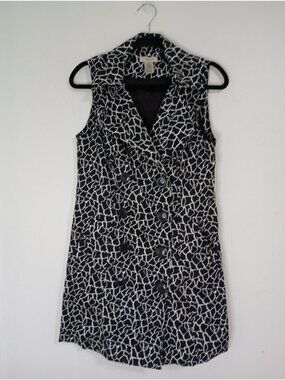 Vertigo Paris Womens Black & White Giraffe Print Double-Breasted Trench Vest M